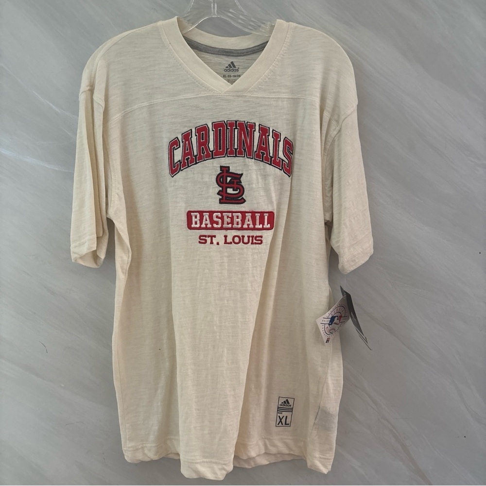 Adidas St. Louis Cardinals Youth XL 18/20 Beige V-Neck Short Sleeve Shirt NEW!!!